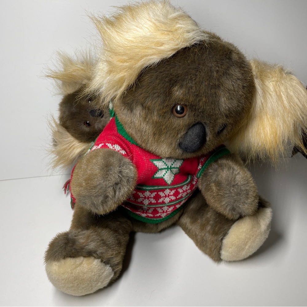 Vintage koala bear mom & baby plush Christmas sweater & scarf Australian…